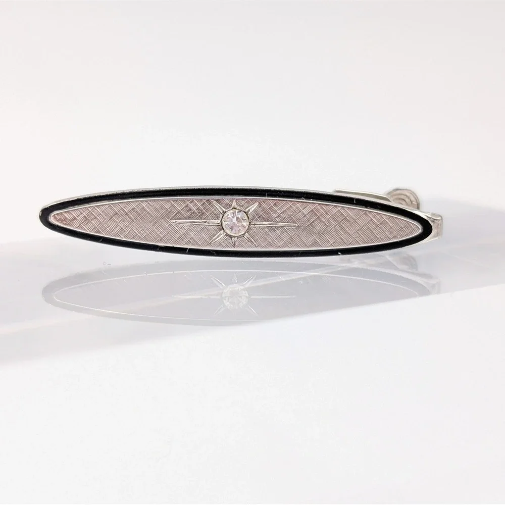 Vintage Foster Tie Clip Silver Tone Rhinestone Mens Formal